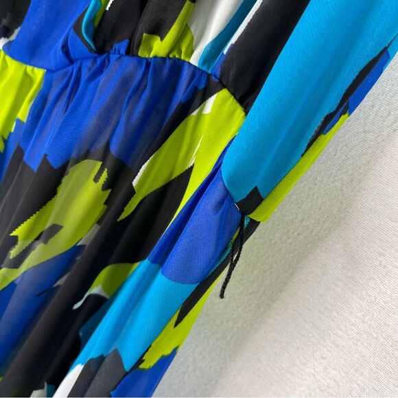 Vince Camuto Dress Women’s Green Blue Abstract Sleeveless Belted Pleated Lined 6 - Picture 7 of 13